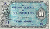 Deutschland, Alliierte Besatzung 10 Mark Ro.203a KN 9stellig,US-Druck mit F, -