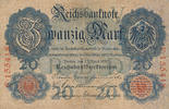 Deutsches Reich,Kaiserreich, 20 Mark Ro.40a KN 6stellig, Serie: F, Udr. Bst. V, -