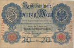 Deutsches Reich,Kaiserreich, 20 Mark Ro.40b KN 7stellig, Serie:D, Udr.Bst.V, -