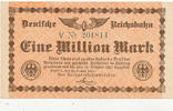 Deutsches Reich,Reichsbahn, 1 Million Mark Berlin,Serie.V, Wz.Verschlungene Quadrate, -
