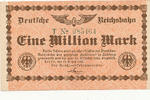 Deutsches Reich,Reichsbahn, 1 Million Mark Berlin,Serie.T, Wz.Verschlungene Quadrate, -