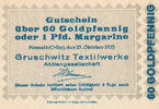 Deutsches Reich,Schlesien, 60 Goldpfennig,1 Pfund Margarine, Neusalz,Gruschwitz Textilwerke, -