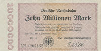 Deutsches Reich,Reichsbahn, 10 Millionen Mark Berlin, Reichsverkehrsminister, Wz. Quadrate, Serie:Bo, -