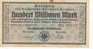 Deutsches Reich,Reichsbahn, 100 Millionen Mark Dresden Reichsbahndirektion, -