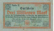Deutsches Reich,Reichsbahn, 3 Millionen Mark 1923 Dresden Reichsbahndire... 3.45 £ Tax included +  6.05 £ shipping