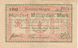 Deutsches Reich,Baden, 100 Milliarden Mark Oberkirch Oppenau, Bad Peterstal, -