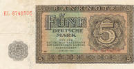 Deutschland, DDR, 5 Mark Ro.342d Deutscher Druck KN 7stellig, zwei Serien Bst. Serie: EL, -