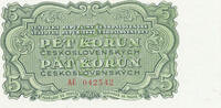 Tschechoslowakei 5 Kronen Specimen 3 Löcher, waagerecht, schlecht durchstochen, kaum zu sehen, -