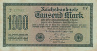 Deutsches Reich, Weimarer Republik, 1000 Mark Ro. 75f, DEU-86b, Firmendruck, Wz. Vielecke, KN 6stellig, FZ:DV, -