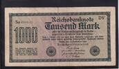 Deutsches Reich, Weimarer Republik, 1000 Mark Ro. 75k, DEU-84c, Wz. Kreuzblüten KN 6stellig violett, FZ:DV, -