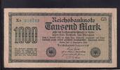 Deutsches Reich, Weimarer Republik, 1000 Mark Ro.75n,DEU-84h,Wz.Gitter KN 6stellig blaugrün FZ:GB, -