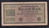 Deutsches Reich, Weimarer Republik, 1000 Mark Ro.75n,DEU-84h,Wz.Gitter KN 6stellig blaugrün FZ:GB, -