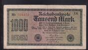 Deutsches Reich, Weimarer Republik, 1000 Mark Ro. 75o, DEU-84j, Wz. Achterstreifen, KN 6stellig rot FZ:EK, -