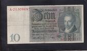 Weimarer Republik, Reichsbank, 10 Reichsmark Ro.173a,DEU-183a, Friedensdruck, Wz.Kopf, Udr.-Bst: F, Serie: A, -