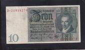 Weimarer Republik, Reichsbank, 10 Reichsmark Ro.173a,DEU-183a, Friedensdruck, Wz.Kopf, Udr.-Bst: F, Serie: D, -