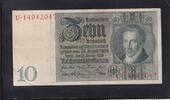 Weimarer Republik, Reichsbank, 10 Reichsmark Ro.173a,DEU-183a, Friedensdruck, Wz.Kopf, Udr.-Bst: S, Serie: U -