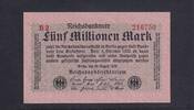 Weimarer Republik, Reichsbank, 5 Millionen Mark Ro.104b, DEU-117b, Privatfirmendruck, FZ und Reihe rot, FZ:B, -