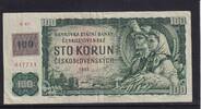 Tschechoslowakei, 100 Kronen Wz. Lindenblätter und Sterne ,Serie: G 07, mit Klebemarke, -