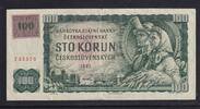 Tschechoslowakei, 100 Kronen Wz. Lindenblätter und Sterne ,Serie: G 89, mit Klebemarke, -