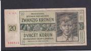 Drittes Reich, Böhmen und Mähren, 20 Kronen Ro.563g,ZWK-15a, ohne Perforation, Serie: A, -
