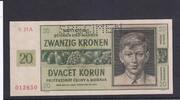 Drittes Reich, Böhmen und Mähren, 20 Kronen Ro.563h,ZWK-15b, mit Perforation SPECIMEN, Serie: A, -