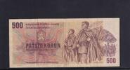 Tschechoslowakei, 500 Kronen 1973(1993) mit Klebemarke gebraucht III-, 13.01 £ Tax included +  6.07 £ shipping