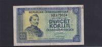 Tschechoslowakei, 20 Kronen (1945) gebraucht III-, 13.01 £ Tax included +  6.07 £ shipping