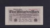 Weimarer Republik, Reichsbank, 5 Milliarden Mark Ro.120b, DEU-145d, KN 6 stellig rot, FZ.: P, rot, -