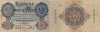 Deutsches Reich, Ro.28, Udr.Buchstabe E, Serie A, 20 Mark 1907 gebraucht III-
