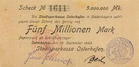 Deutsches Reich, Bayern 5 Mio.Mark 15.September Osterhofen, Stadtsparkassa -