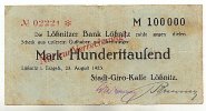 Sachsen 100ooo Mark 23.August Lößnitz -