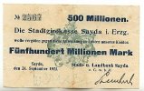 Deutschland 500 Mio. Mark 24.September Sachsen, Sayda -