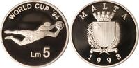 Malta 5 Liri Malta, 5 Liri, Torwart beim Sprung nach dem Ball, 1993, PP -