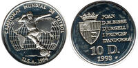 Andorra 10 Diners Joan Marti i Alanis, Fußball, Weltmeisterschaft 1994, USA, Singapore Mint -