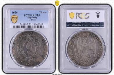 Augsburg, Stadt Taler 1626 PCGS AU55. Schöne Patina. Vorzüglich-Stempelglanz