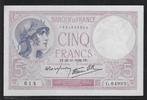 5 Francs 26.10.1939 FRANCE  . VIOLET. Alphabet:  G.64999  . Gutes vorzüglich (ohne Löcher)