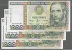 PERÚ/PÉROU. 1000 Intis. 3 NOTES. Serie: A/R, A/U, A/X . -