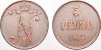 Russland Zar Nikolaus II. 1894-1917. Cu 5 Penniä 1 1915 Stempelglanz