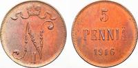 Russland Zar Nikolaus II. 1894-1917. Cu 5 Penniä 1 1916 Stempelglanz