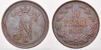 Cu 10 Penniä 1 1913 Russland Zar Nikolaus II. 1894-1917. Vorzüglich- fast stempelglanz mit schöner Patina und Prägeglanz