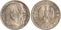 Drittes Reich 5 Reichsmark Paul von Hindenburg - ohne Hakenkreuz. -