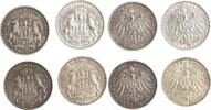 Hamburg 4 x 3 Mark  Sehr schön - vorzüglich 99.70 £  +  8.67 £ shipping