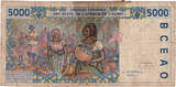 West African States 5000 Francs Banknote, KM:113Ad VF(20-25)