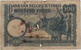 Belgian Congo 100 Francs Banknote, KM:17c F(12-15)