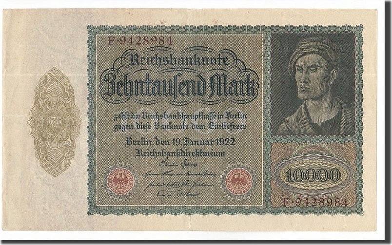 Germany 10,000 Mark 1922 Banknote, 1922-01-19, KM:71 AU(50-53) | MA-Shops