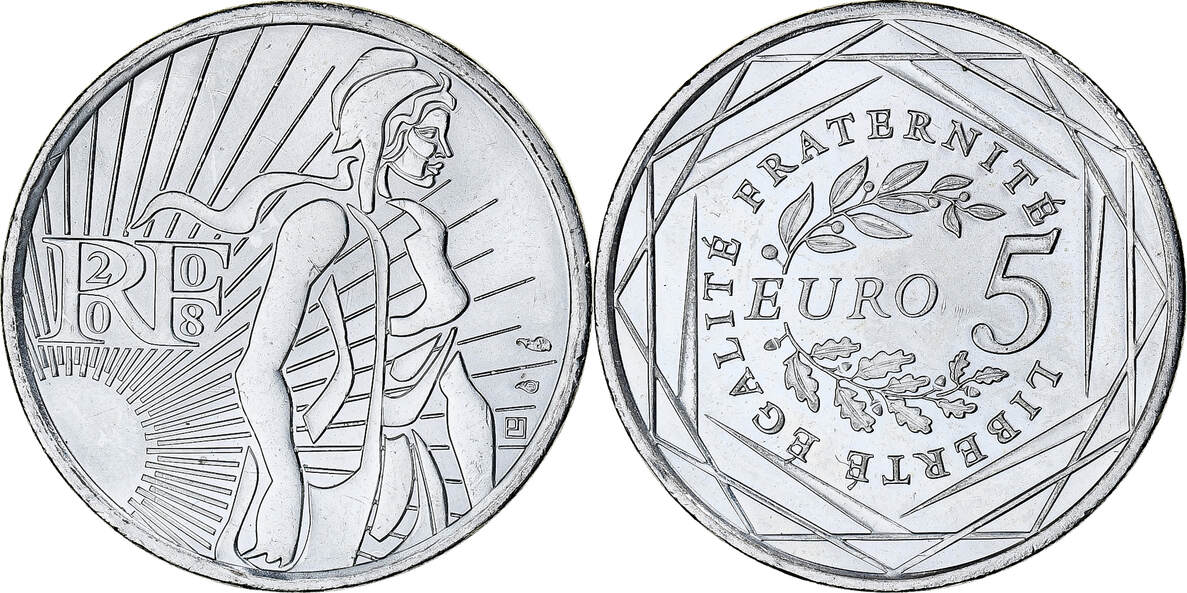 5 Euro argent semeuse 2008 - Le Comptoir de l'Euro
