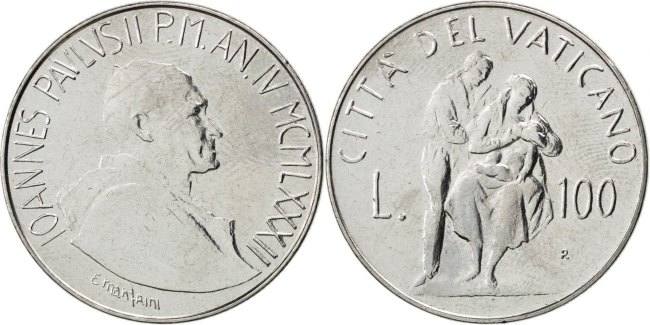 VATICAN CITY 100 Lire 1982 Coin John Paul II Stainless Steel MS