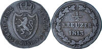 German States 1/2 Kreuzer Coin, NASSAU, Usingen, Copper -