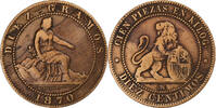 Spain 10 Centimos Provisional Government, Madrid, Copper -