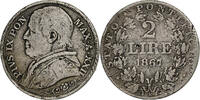 Italian States 2 Lire ITALIAN STATES, PAPAL STATES, Pius IX, Rome, Silver -